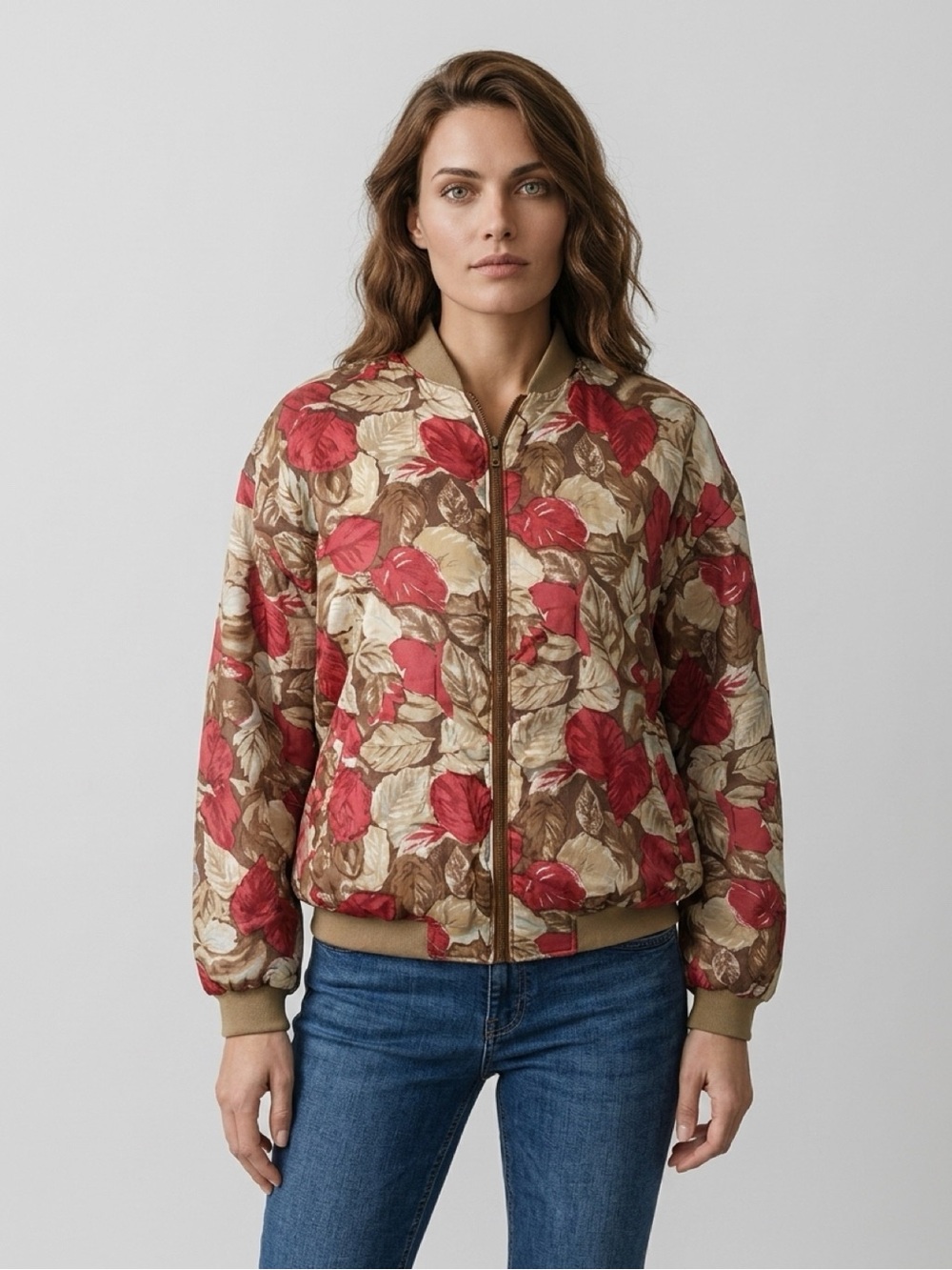 Vintage Petite Sophisticate 100% Silk Floral Bomber Jacket - Size Petite S